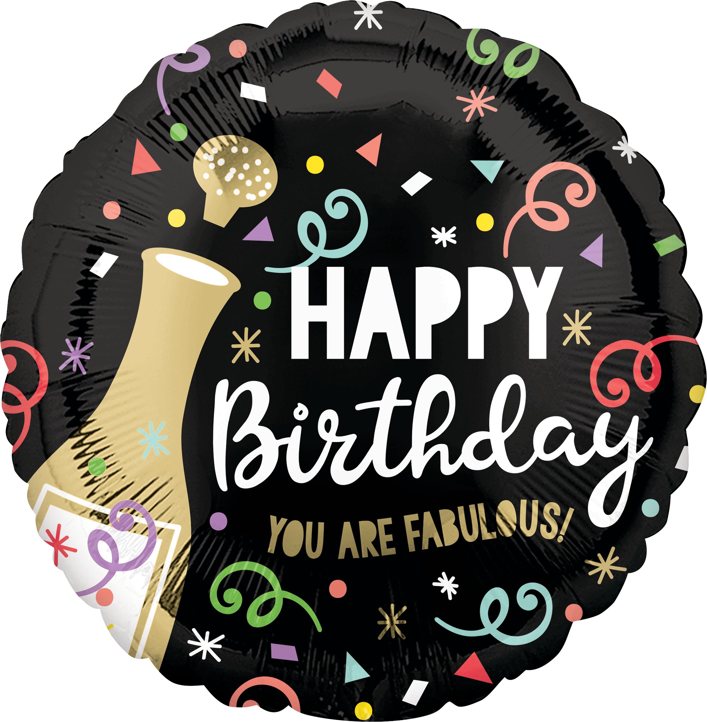"Happy Birthday You are Fabulous" Round Satin Foil Balloon, Multi-Coloured, Confetti, 18-in, Helium Inflation & Ribbon Included for Birthday Party Front_Flat