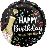"Happy Birthday You are Fabulous" Round Satin Foil Balloon, Multi-Coloured, Confetti, 18-in, Helium Inflation & Ribbon Included for Birthday Party Front_Flat
