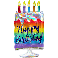 "Happy Birthday" Birthday Cake Satin Foil Balloon, Multi-Coloured, 30-in, Helium Inflation & Ribbon Included for Birthday Party Front_Flat