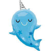Narwhal Foil Balloon for Birthday/Baby Shower, Helium Inflation Included, 30-in Front_Flat