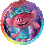 Trolls Poppy Round Satin Foil Balloon, Multi-Coloured, 18-in, Helium Inflation & Ribbon Included for Birthday Party Front_Flat
