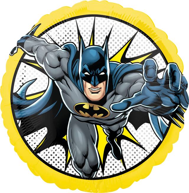 DC Batman Round Satin Foil Balloon, Black/Yellow, 18-in, Helium Inflation & Ribbon Included for Birthday Party Front_Flat