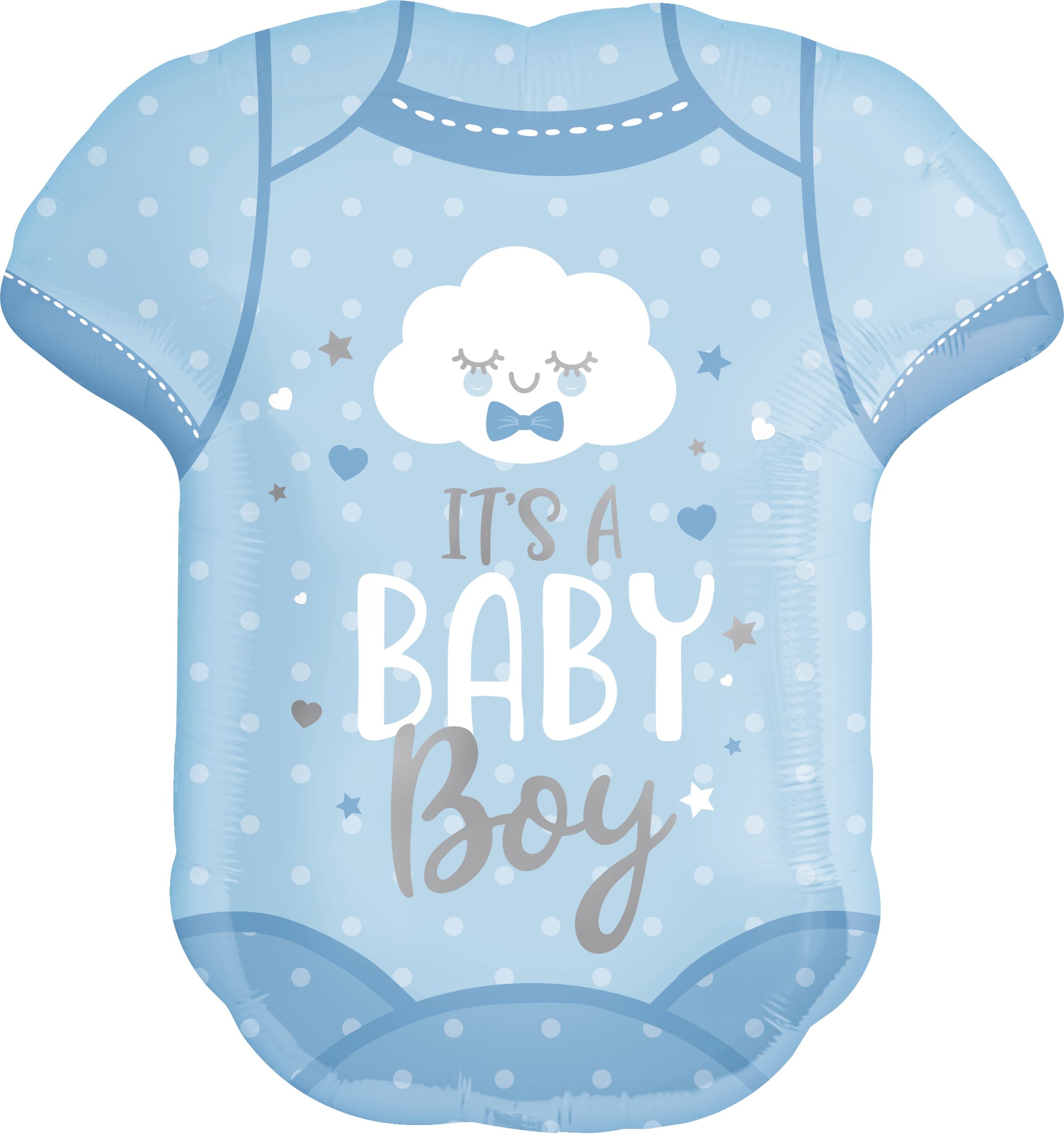 "It's a Baby Boy" Onesie Satin Foil Balloon, Blue, Polka Dot, 24-in, Helium Inflation & Ribbon Included for Baby Shower Front_Flat