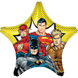 DC Justice League Star Satin Foil Balloon, Yellow/Multi-Coloured, 28-in, Helium Inflation & Ribbon Included for Birthday Party Front_Flat