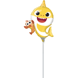 Mini ballon en aluminium satiné Baby Shark et Ninimo, jaune, gonflé d'air, pour fête d'anniversaire Front_Flat