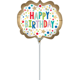 "Happy Birthday" Satin Mini-Shape Foil Balloon, Multi-Colour, Air-Filled for Birthday Party Front_Flat
