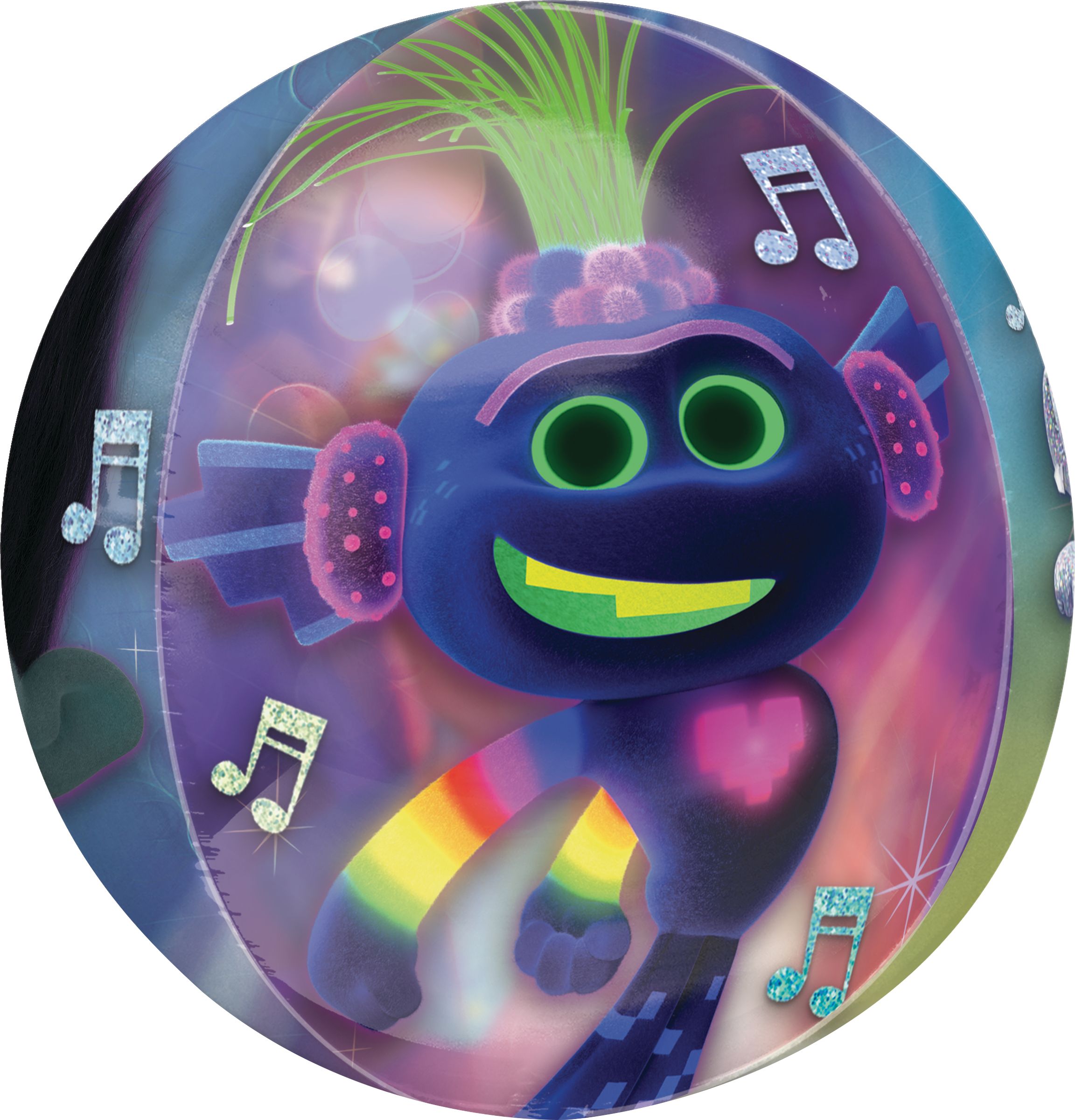 Trolls King Trollex/Guy Diamond/Poppy/Branch Orbz Satin Foil Balloon, Pink/Purple, 16-in, Helium Inflation & Ribbon Included for Birthday Party Front_Flat