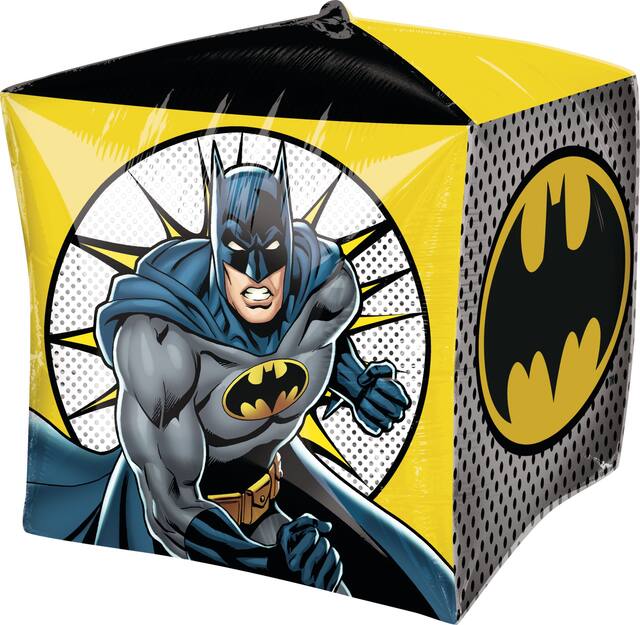 Ballon en aluminium satiné Cubez DC Batman, noir/jaune, 15 po, gonflement à l'hélium et ruban inclus, pour fête d'anniversaire Front_Angled_Left