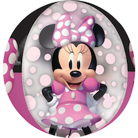 Disney Minnie Mouse Orbz Transparent Print Foil Balloon, Pink/Black, Polka Dot, 16-in, Helium Inflation & Ribbon Included for Birthday Party Front_Flat