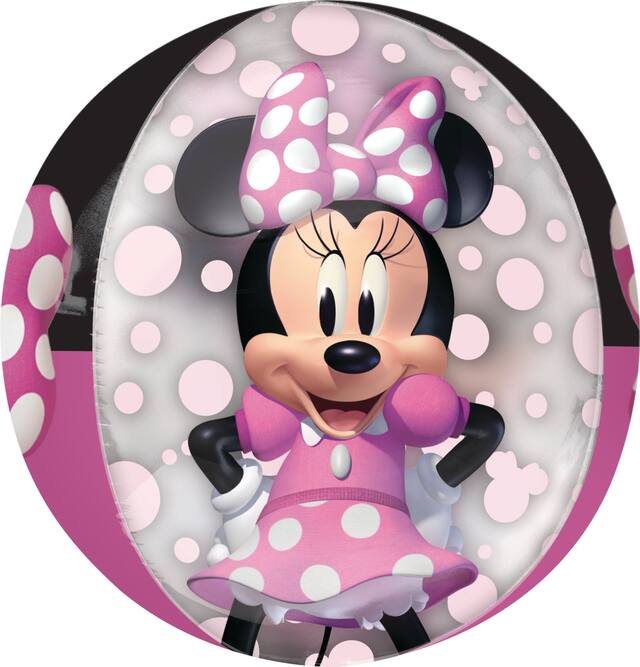 Disney Minnie Mouse Orbz Transparent Print Foil Balloon, Pink/Black, Polka Dot, 16-in, Helium Inflation & Ribbon Included for Birthday Party Front_Flat