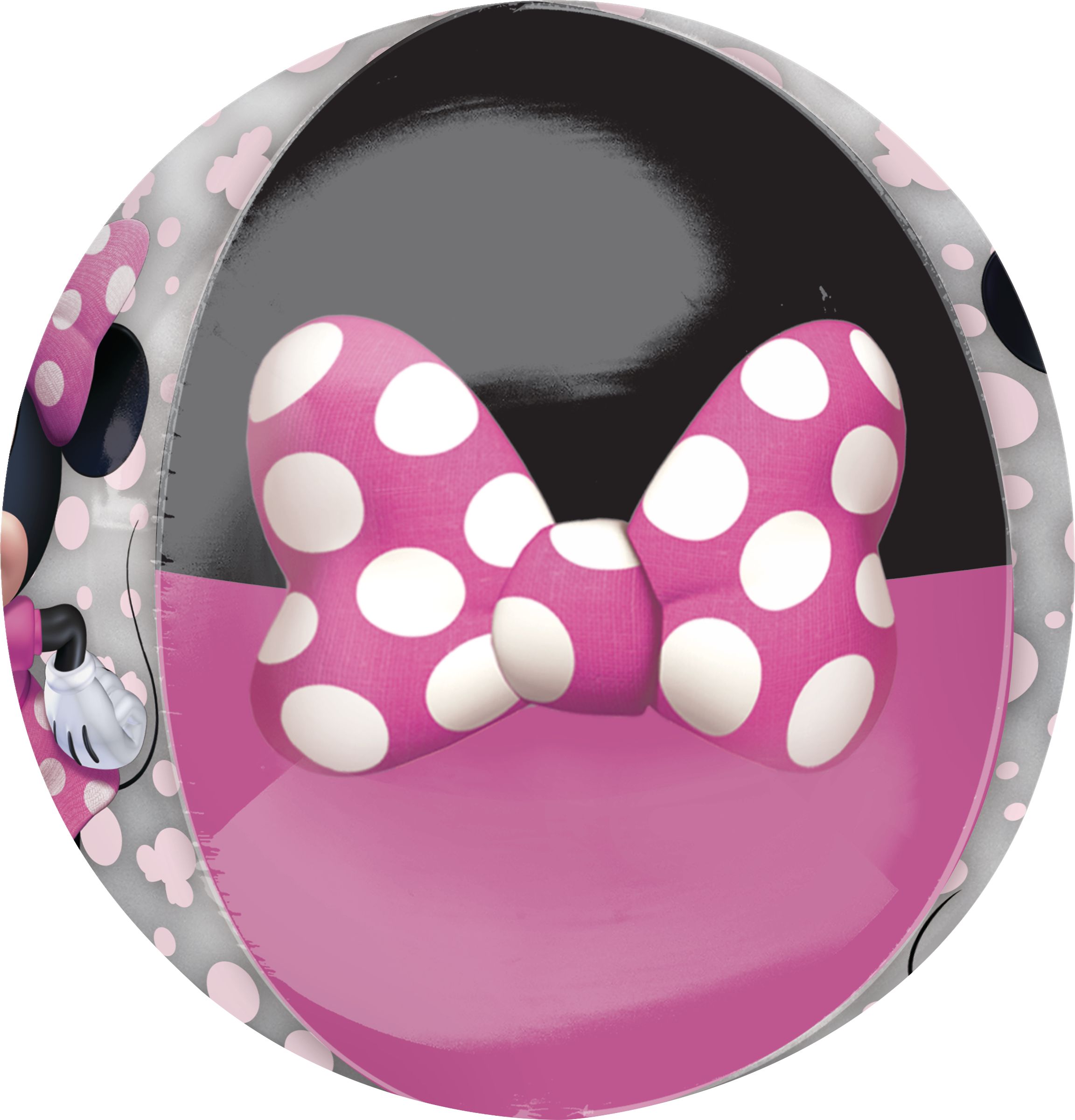 Disney Minnie Mouse Orbz Transparent Print Foil Balloon, Pink/Black, Polka Dot, 16-in, Helium Inflation & Ribbon Included for Birthday Party Front_Angled_Right
