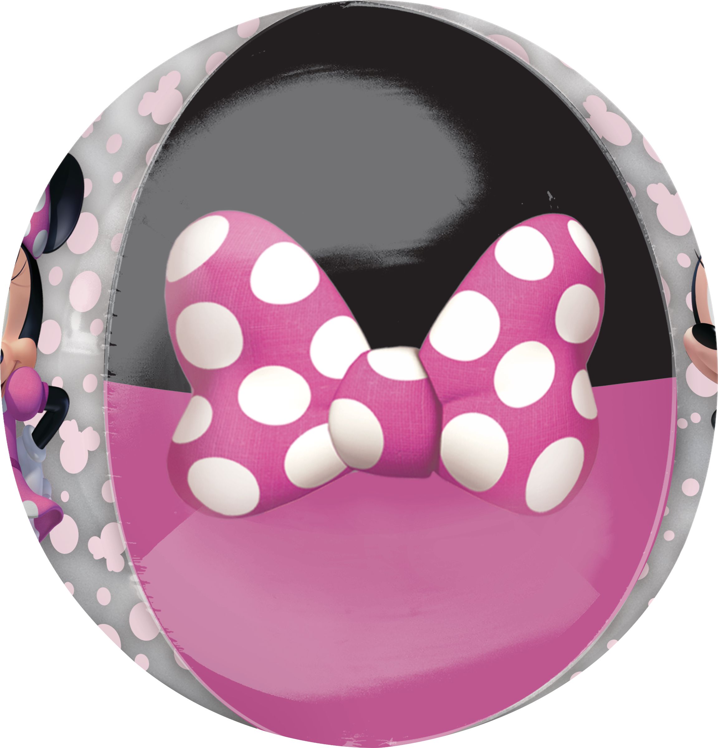 Disney Minnie Mouse Orbz Transparent Print Foil Balloon, Pink/Black, Polka Dot, 16-in, Helium Inflation & Ribbon Included for Birthday Party Front_Angled_Right