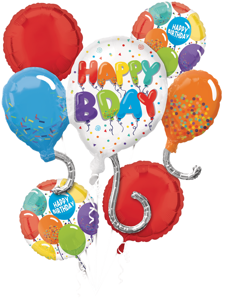 Ballon en aluminium Happy Birthday Bouquet, gonflage à l’hélium inclus