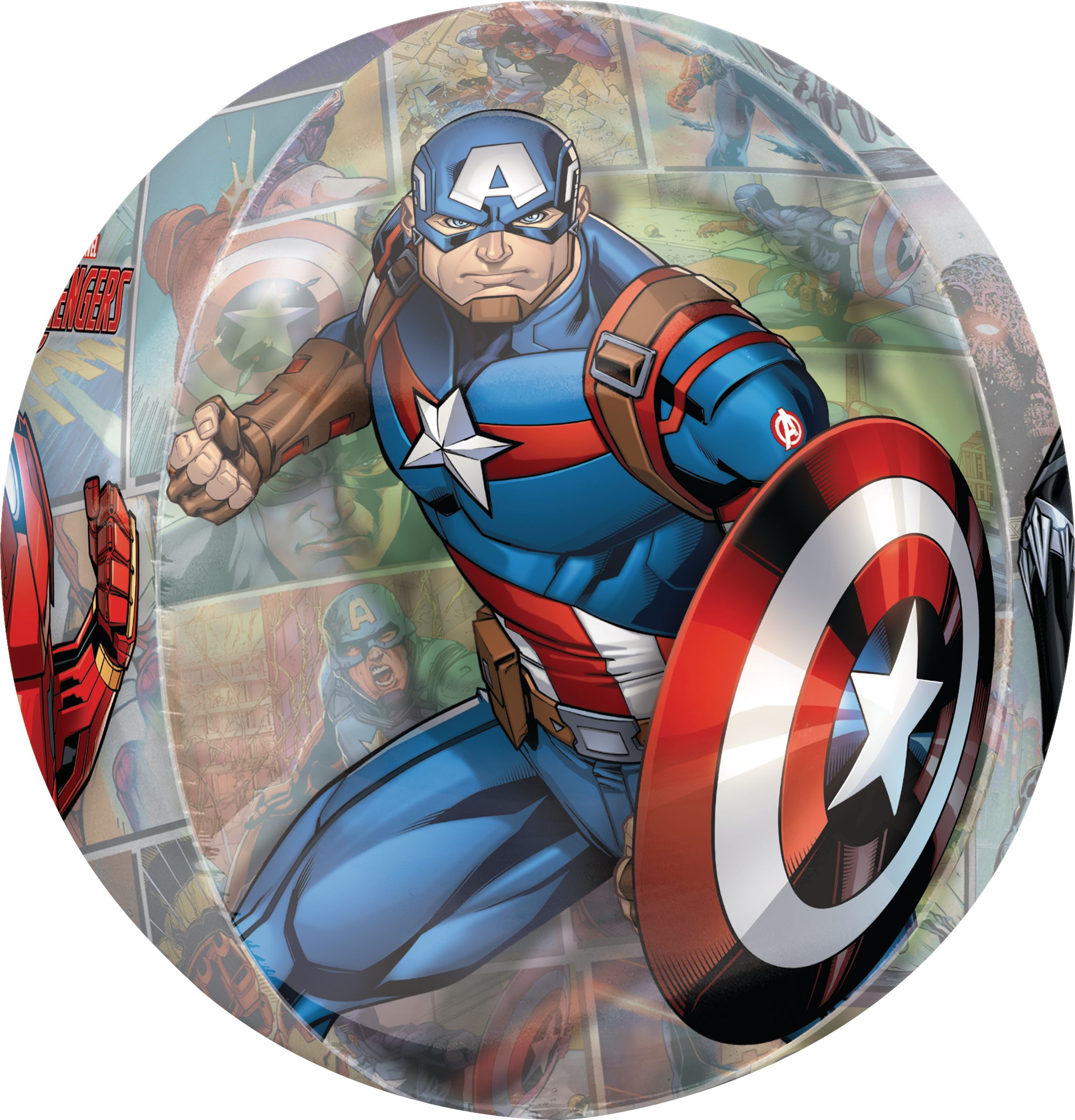 Ballon en aluminium transparent à imprimé Orbz Disney Marvel Avengers, multicolore, 16 po, gonflement à l'hélium et ruban inclus, pour fête d'anniversaire Front_Flat