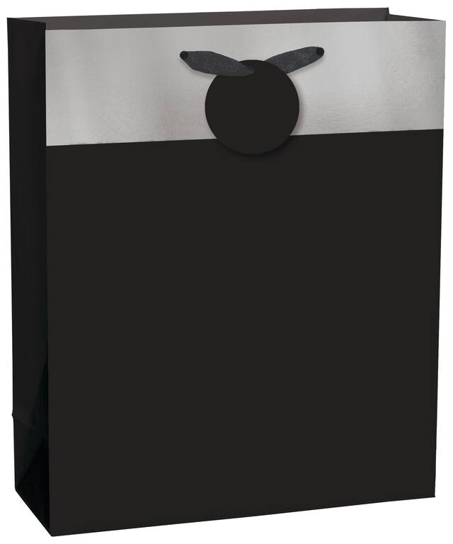 Paper Gift Bag, Black, 10.5-in, for Birthday/Halloween Front_Angled_Right