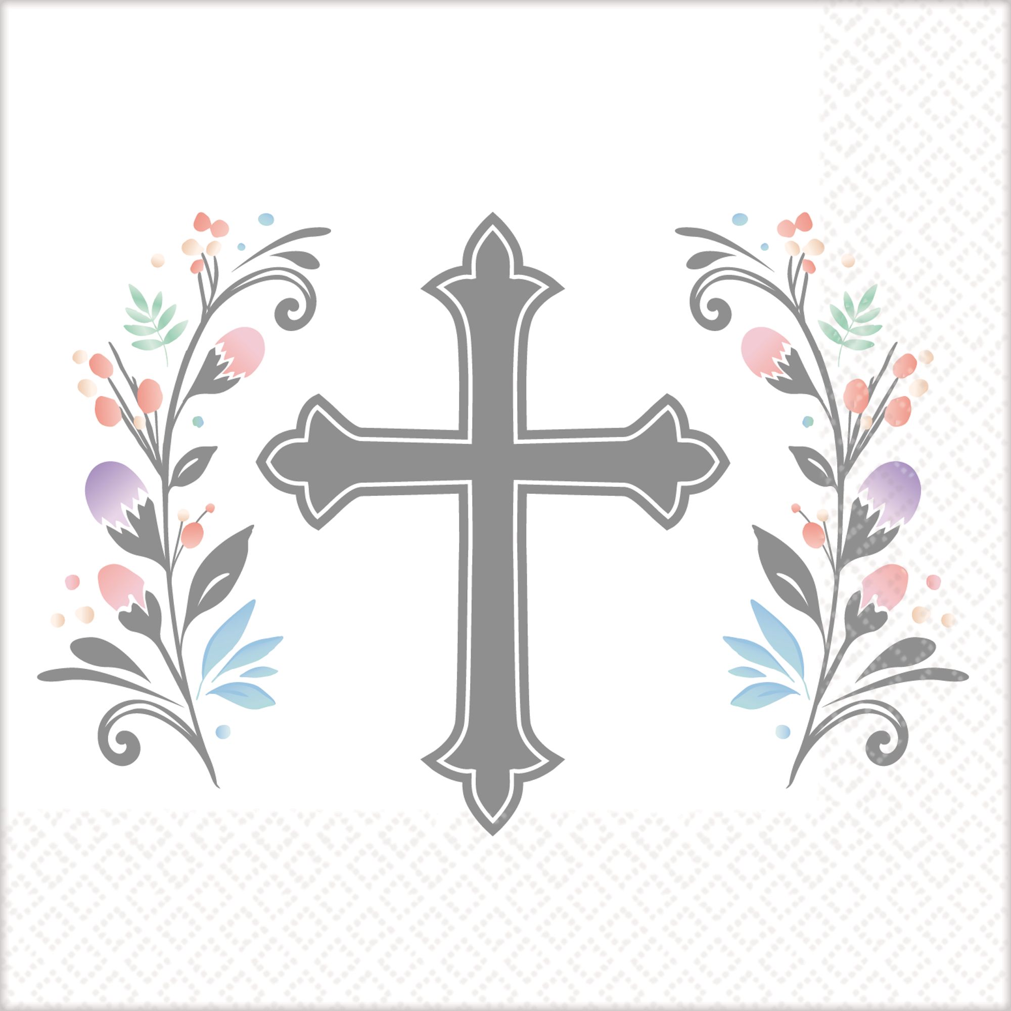 Serviettes à boissons, Journée sainte, croix argent, paq.&nbsp;36 Overhead_Flat