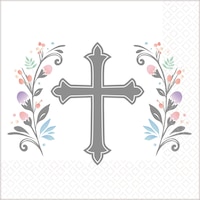 Silver Cross Holy Day Beverage Napkins, 36-pk Overhead_Flat