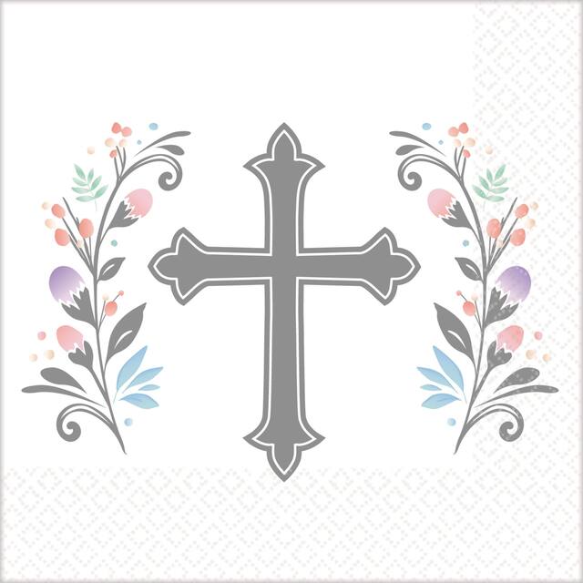 Silver Cross Holy Day Beverage Napkins, 36-pk Overhead_Flat