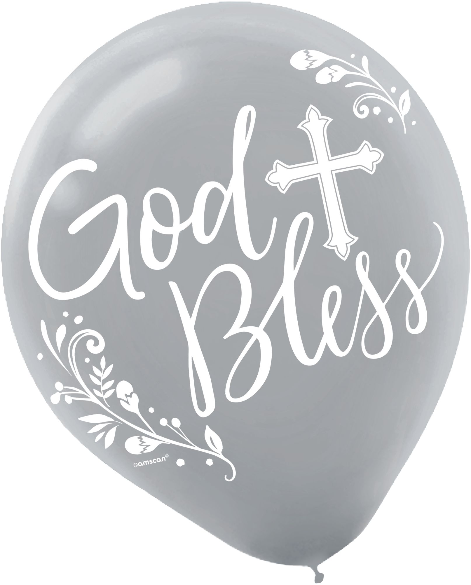 Ballons en latex Jour ronds saint God Bless, argent/blanc, croix, 12 po, paq. 15, pour première communion/fête religieuse Front_Flat