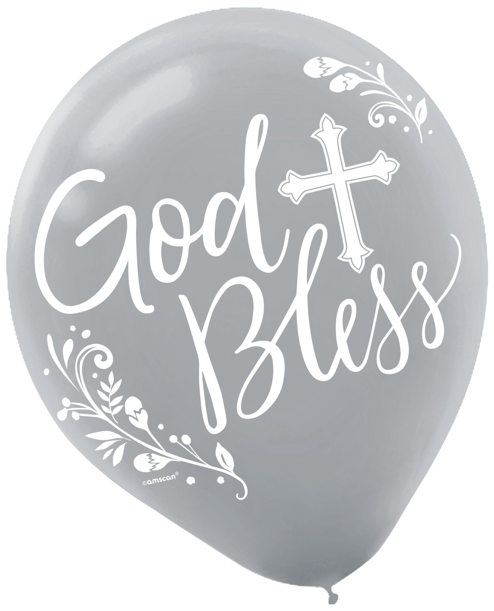 Ballons en latex Jour ronds saint God Bless, argent/blanc, croix, 12 po, paq. 15, pour première communion/fête religieuse Front_Flat