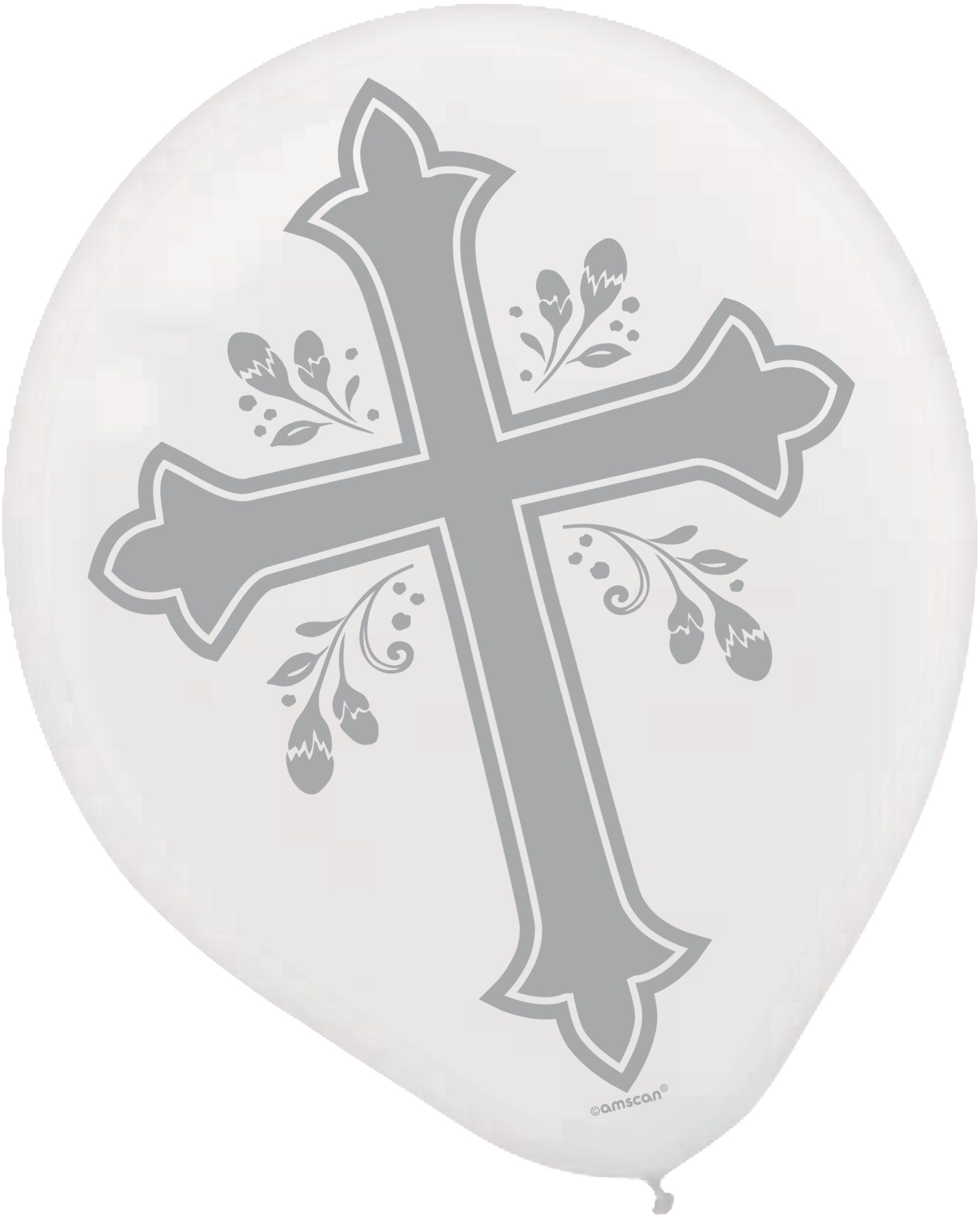 Ballons en latex Jour ronds saint God Bless, argent/blanc, croix, 12 po, paq. 15, pour première communion/fête religieuse Front_Flat