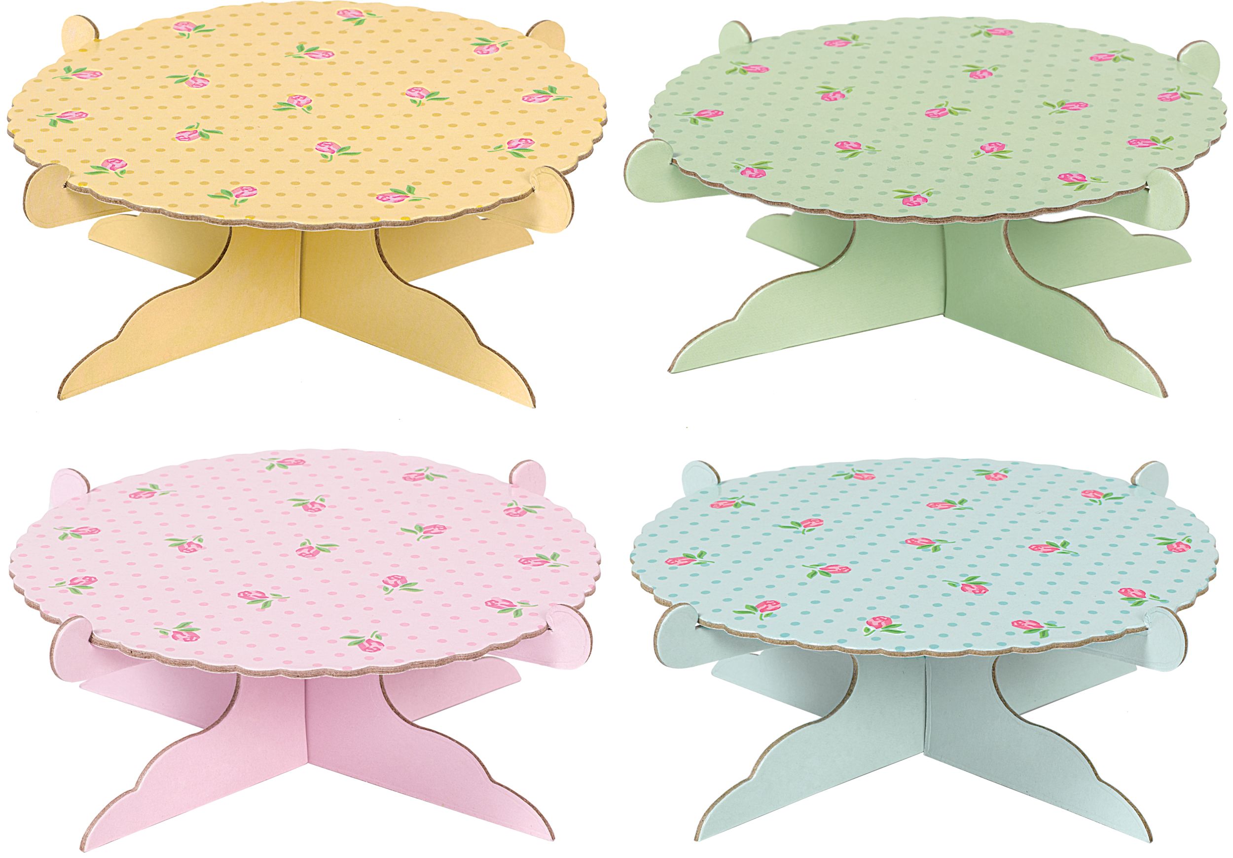 Floral Tea Party Mini &  Cake Treat Stands, Yellow/Pink/Green/Blue, 5-in, 4-pk, for Treat Display Birthday Party Front_Elevated