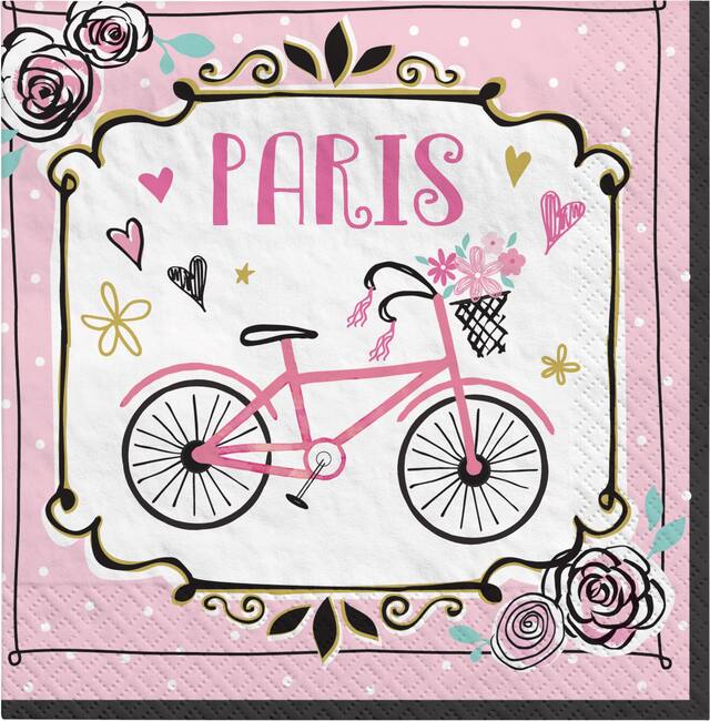 Serviette à boissons, style rétro, un jour à Paris, paq. 16 Front_Flat