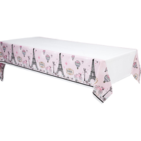 A Day in Paris Rectangle Plastic Reusable Table Cover, White/Pink, 54x102-in, for Birthday Party Front_Angled_Left