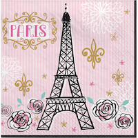 A Day in Paris Square Paper Disposable Lunch Napkins, Pink, 6.5-in, 16-pk, 2-ply, for Birthday Party Front_Flat