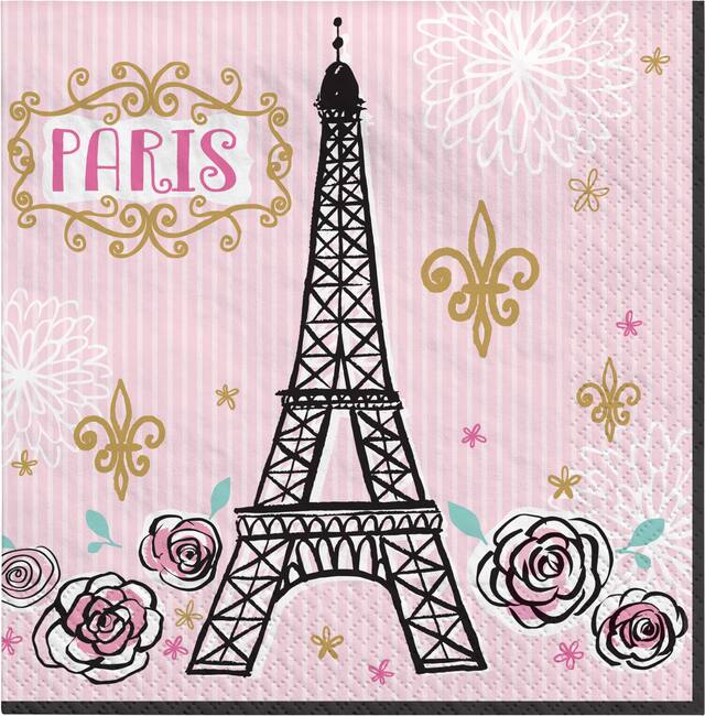 A Day in Paris Square Paper Disposable Lunch Napkins, Pink, 6.5-in, 16-pk, 2-ply, for Birthday Party Front_Flat