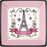A Day in Paris "Paris" Square Paper Disposable Dinner Plates, Pink, Eiffel Tower, 10-in, 8-pk, for Birthday Party Overhead_Flat