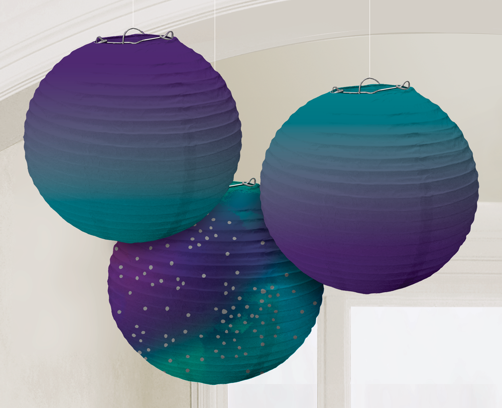 Sparkling Sapphire Ombre Paper Lanterns 3 pk Party City
