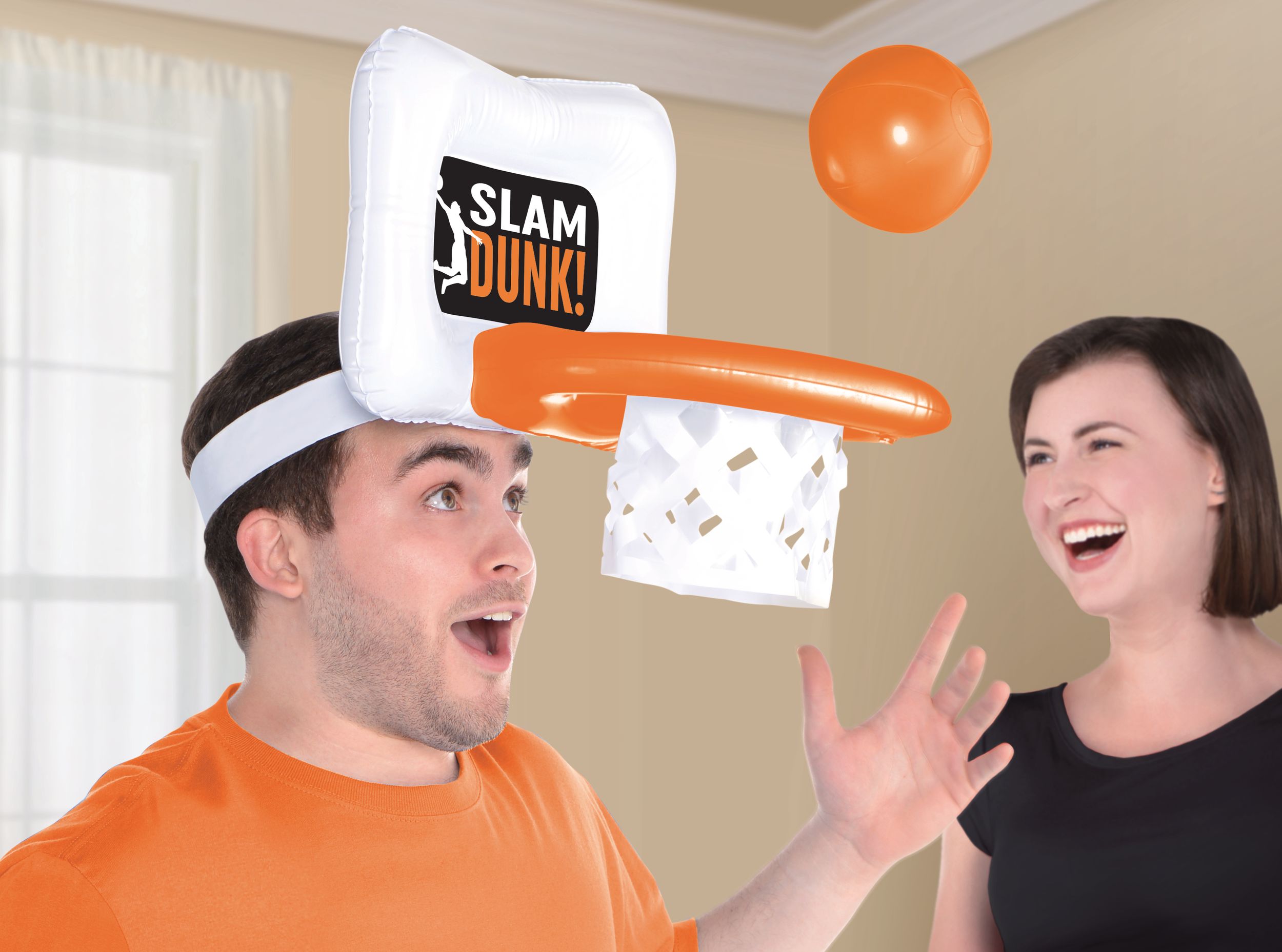 "Slam Dunk" Inflatable Basketball Hoop Game Hat, Orange, 2-pk, for Birthday/Sports/Party Favour Composite_or_Mixed