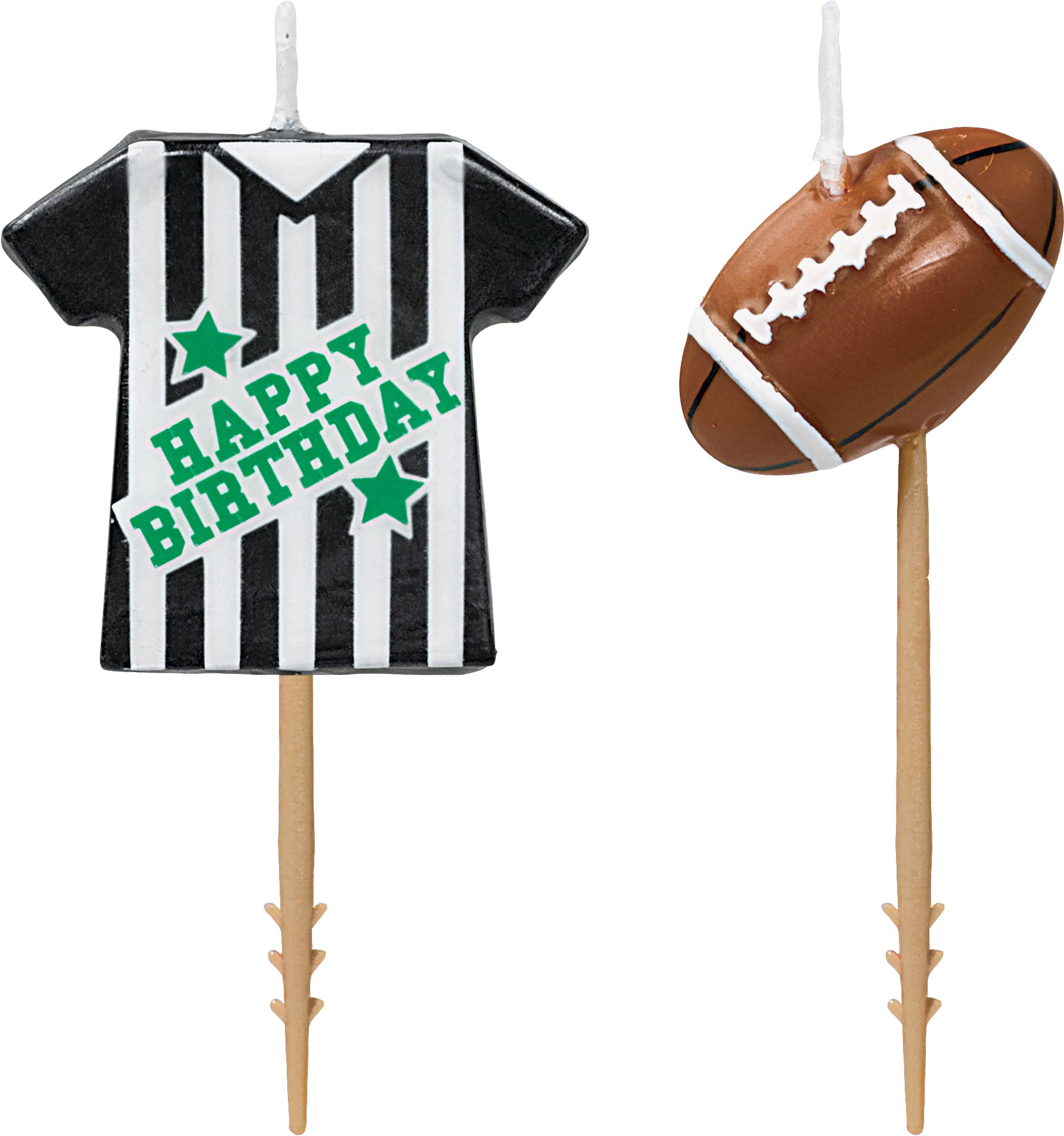 Bougies d'anniversaire football sur cure-dents, paq. 2 Front_Flat