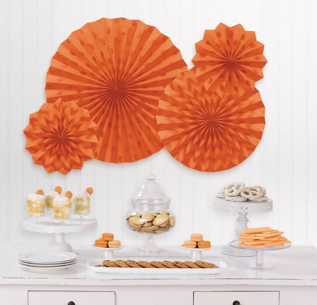 Glitter Orange Polka Dot & Chevron Paper Fan Decorations, 4-pk Composite_or_Mixed