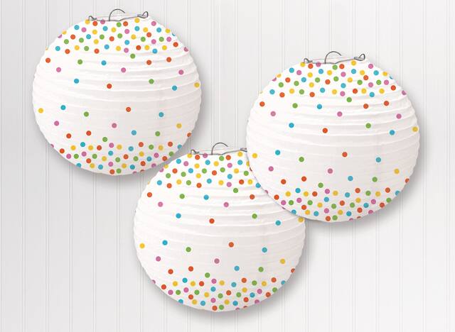 Bright Multi-Coloured Dotted Paper Lanterns, 9.5-in, 3-pk Front_Flat
