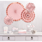 Éventails décoratifs en papier métallisé, rose doré et rose, paq. 4 Composite_or_Mixed