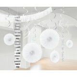 Swirl & Fan Hanging Decorations, White/Silver, 11.5-in, 17-pk, for Graduation Composite_or_Mixed