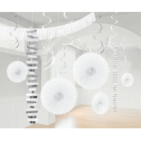 Swirl & Fan Hanging Decorations, White/Silver, 11.5-in, 17-pk, for Graduation Composite_or_Mixed