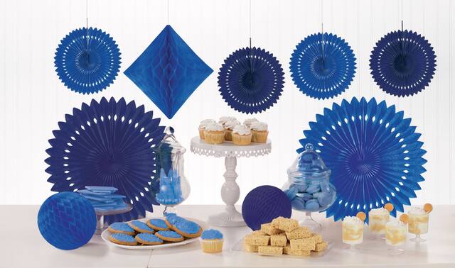 Royal Blue Paper Fan & Honeycomb Decorations, 9-pc Composite_or_Mixed