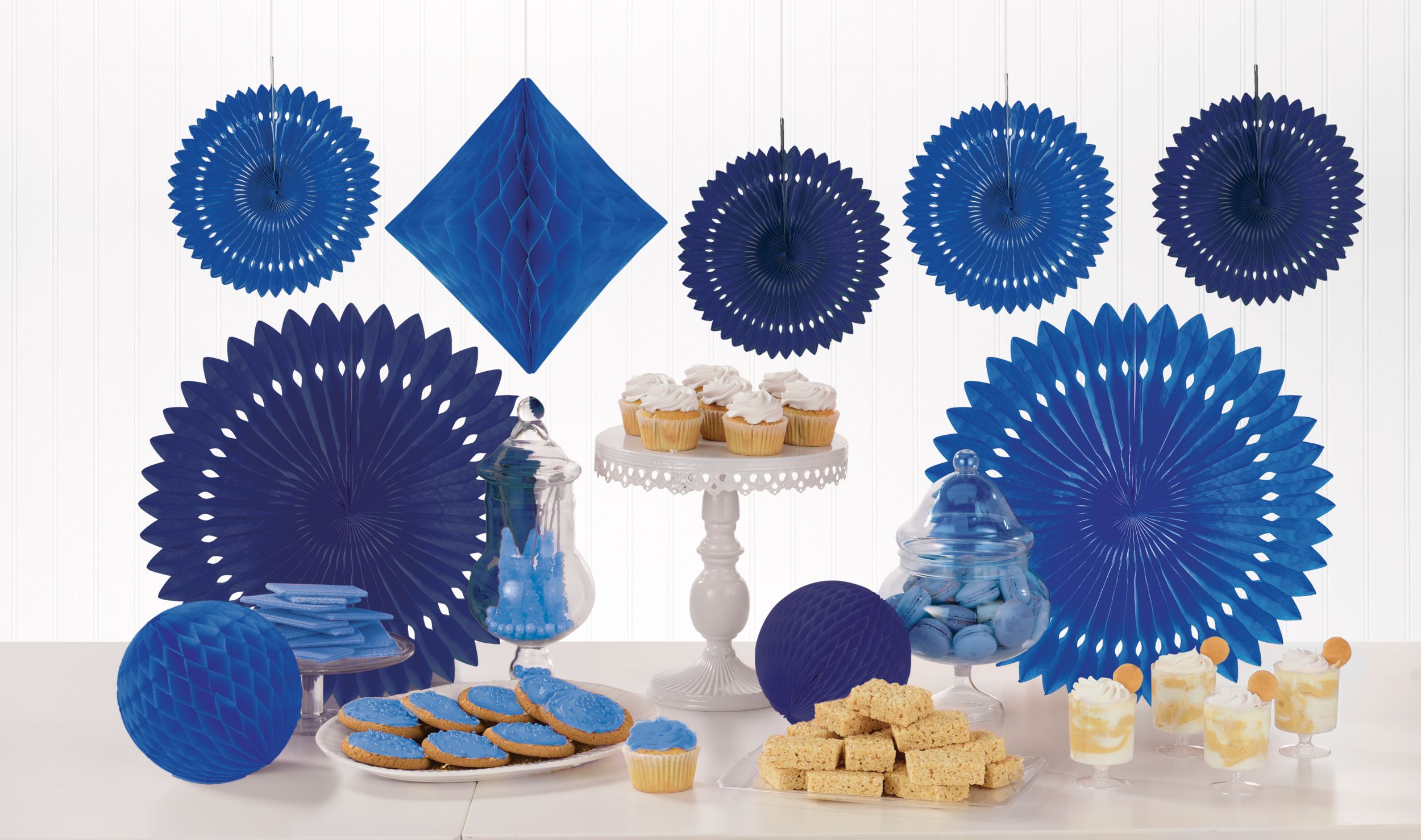 Royal Blue Paper Fan & Honeycomb Decorations, 9-pc Composite_or_Mixed