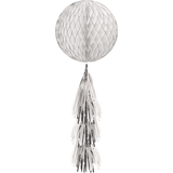 White & Glitter Silver Honeycomb Ball Decoration with Tail Front_Flat