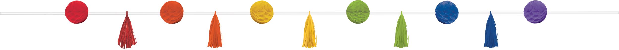 Rainbow Honeycomb & Tassel Garland Front_Flat