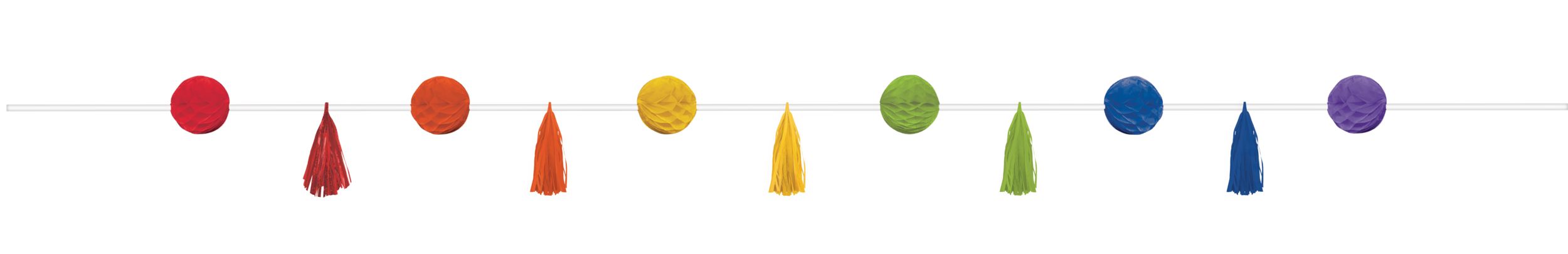 Rainbow Honeycomb & Tassel Garland Front_Flat