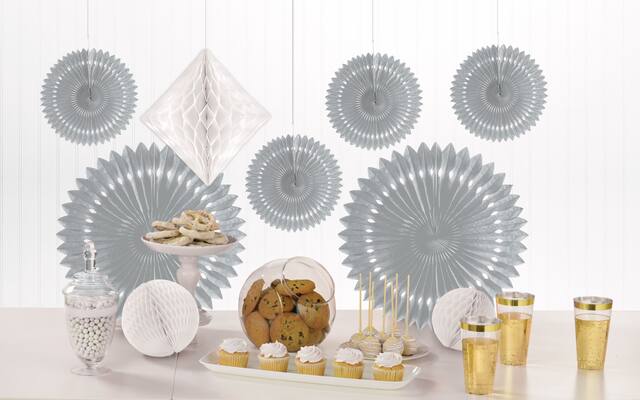 Room & Wall Decorating Kit, Silver/White, 10.75-in, 9-pk, for Graduation/Birthday/Anniversary Composite_or_Mixed
