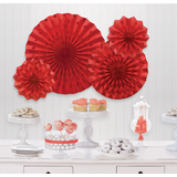 Éventails en papier à pois et chevrons rouge étincelant, paq. 4 Composite_or_Mixed