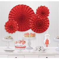 Fan Hanging Sign Decorations, Red, Polka Dot, 16-in, 4-pk, for Canada Day Composite_or_Mixed