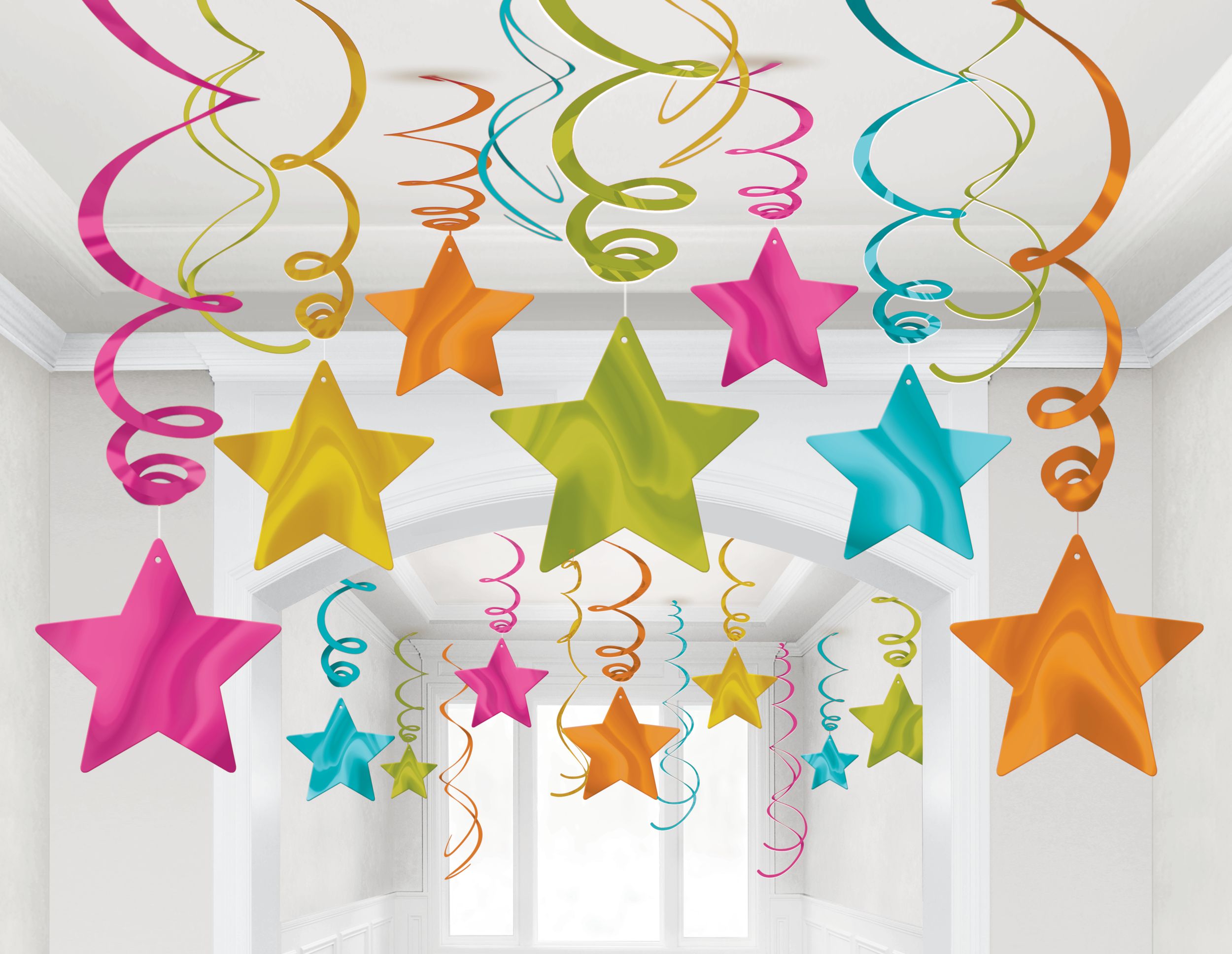 Bright Multicolour Star Swirl Decorations, 30-ct Composite_or_Mixed