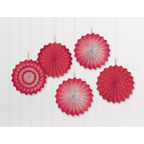 Mini Red Patterned Paper Fan Decorations, 5-ct Front_Flat