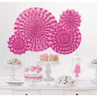 Glitter Bright Pink Polka Dot & Chevron Paper Fan Decorations, 4-ct Composite_or_Mixed